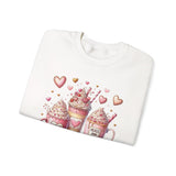 Valentine Hot Drinks Crewneck Sweatshirt — Cute Coffee & Cocoa Hearts Design