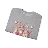 Valentine Hot Drinks Crewneck Sweatshirt — Cute Coffee & Cocoa Hearts Design
