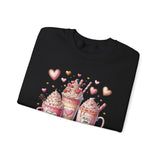 Valentine Hot Drinks Crewneck Sweatshirt — Cute Coffee & Cocoa Hearts Design
