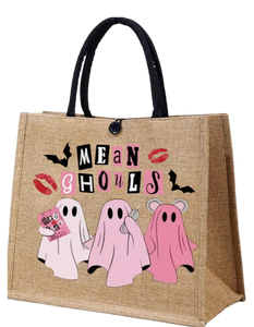 Mean Ghouls Burlap Tote Bag