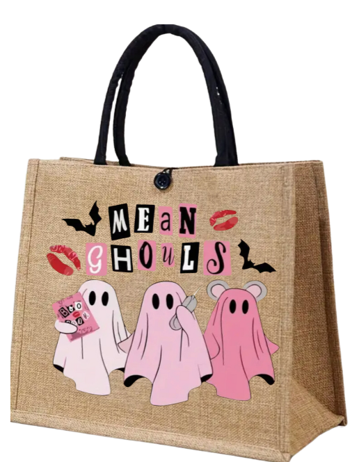 Mean Ghouls Burlap Tote Bag