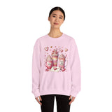 Valentine Hot Drinks Crewneck Sweatshirt — Cute Coffee & Cocoa Hearts Design