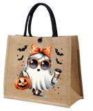 Ghost Burlap Tote Bags