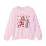Valentine Hot Drinks Crewneck Sweatshirt — Cute Coffee & Cocoa Hearts Design