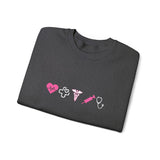 Pink Crewneck Sweatshirt —  Heart, Clover, Caduceus & Stethoscope Medical Icons Embroidery