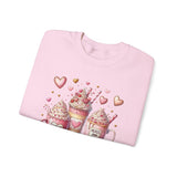 Valentine Hot Drinks Crewneck Sweatshirt — Cute Coffee & Cocoa Hearts Design