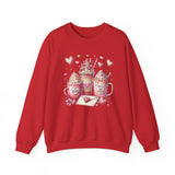 Valentine Hot Drinks Crewneck Sweatshirt — Cute Coffee & Cocoa Hearts Design