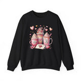 Valentine Hot Drinks Crewneck Sweatshirt — Cute Coffee & Cocoa Hearts Design