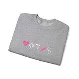 Pink Crewneck Sweatshirt —  Heart, Clover, Caduceus & Stethoscope Medical Icons Embroidery