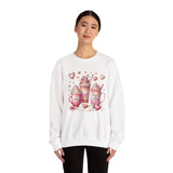 Valentine Hot Drinks Crewneck Sweatshirt — Cute Coffee & Cocoa Hearts Design