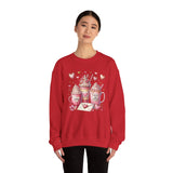 Valentine Hot Drinks Crewneck Sweatshirt — Cute Coffee & Cocoa Hearts Design