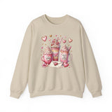Valentine Hot Drinks Crewneck Sweatshirt — Cute Coffee & Cocoa Hearts Design