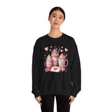 Valentine Hot Drinks Crewneck Sweatshirt — Cute Coffee & Cocoa Hearts Design